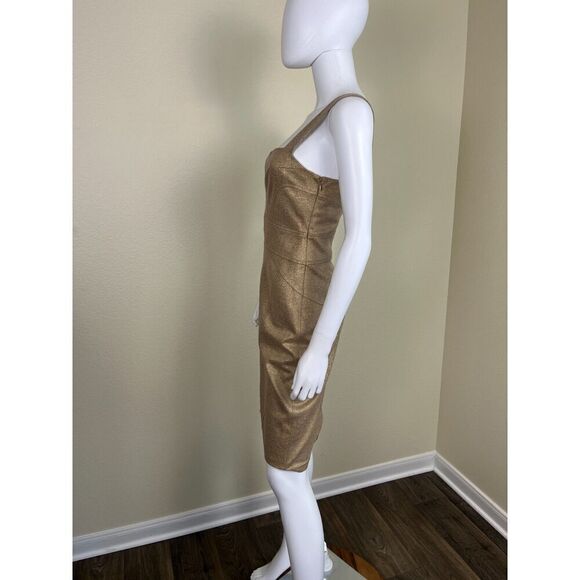 Diane Von Furstenberg Women's Size 8 Gold Matallic Tan Wool Sheath Dress Party - Picture 11 of 14